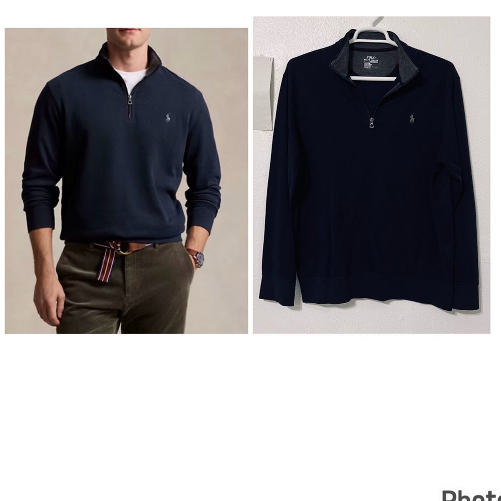 Polo Ralph Lauren Performance Quarter-Zip Pullover Cotton Viscose Black and Gray